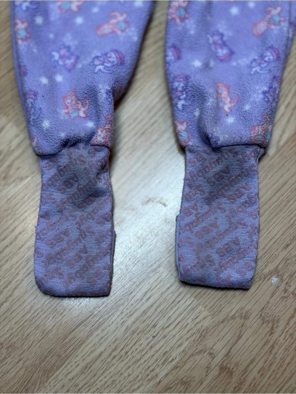 Vintage Snugabye Convert-A-Foot Girls Purple Animal Print Fleece Sleeper Pajamas